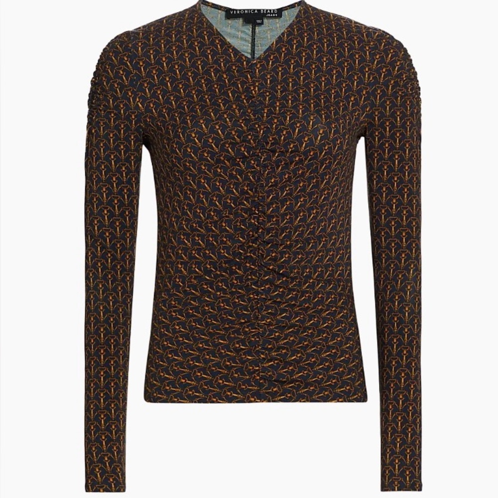 VERONICA BEARD Neeta Gathered JERSEY Vneck versatile BLOUSE navy Multi NWOT $198